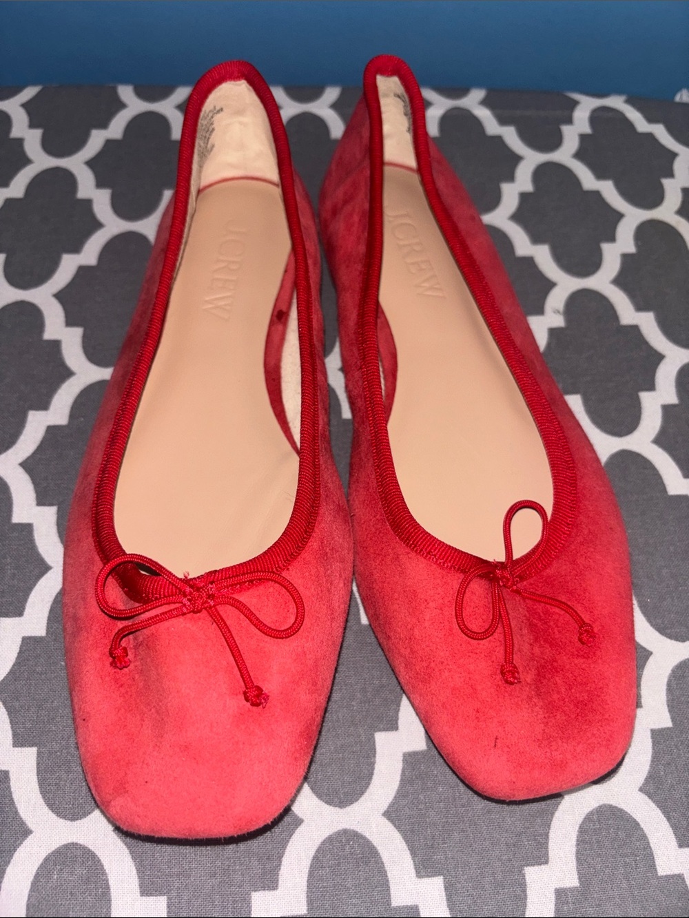 J. Crew Red Suede Square-Toe Ballet Flats